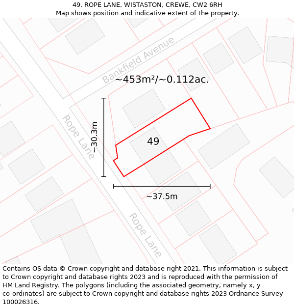 49, ROPE LANE, WISTASTON, CREWE, CW2 6RH: Plot and title map