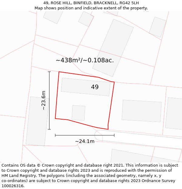 49, ROSE HILL, BINFIELD, BRACKNELL, RG42 5LH: Plot and title map