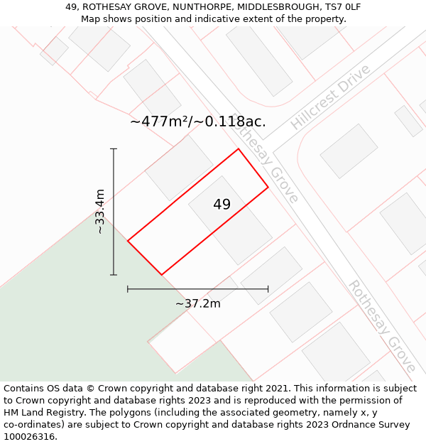 49, ROTHESAY GROVE, NUNTHORPE, MIDDLESBROUGH, TS7 0LF: Plot and title map