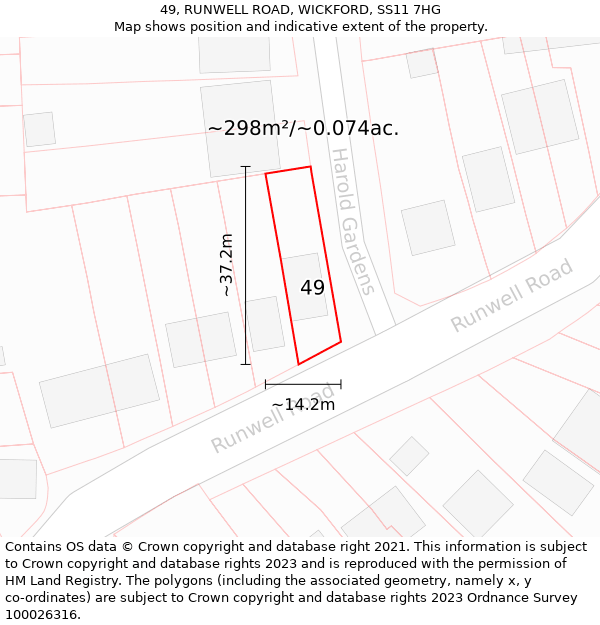 49, RUNWELL ROAD, WICKFORD, SS11 7HG: Plot and title map