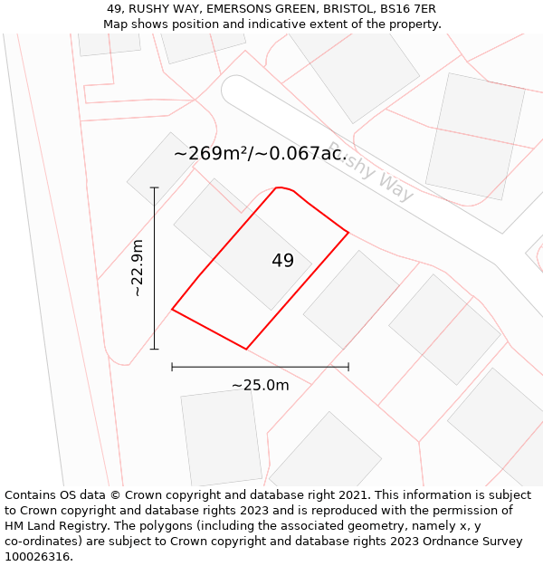 49, RUSHY WAY, EMERSONS GREEN, BRISTOL, BS16 7ER: Plot and title map