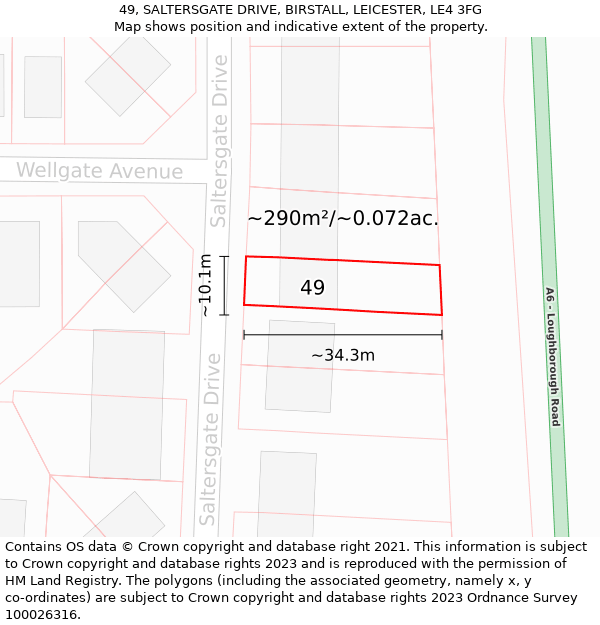 49, SALTERSGATE DRIVE, BIRSTALL, LEICESTER, LE4 3FG: Plot and title map