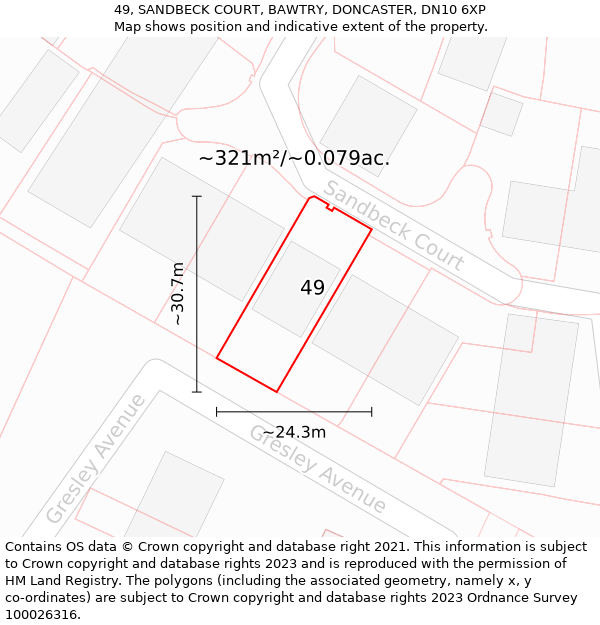 49, SANDBECK COURT, BAWTRY, DONCASTER, DN10 6XP: Plot and title map