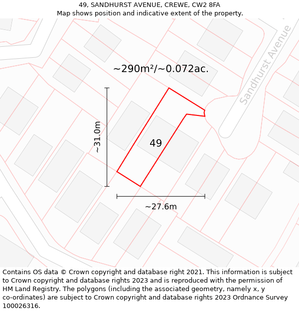 49, SANDHURST AVENUE, CREWE, CW2 8FA: Plot and title map