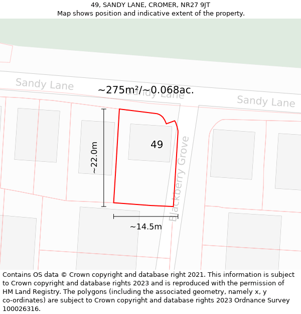 49, SANDY LANE, CROMER, NR27 9JT: Plot and title map