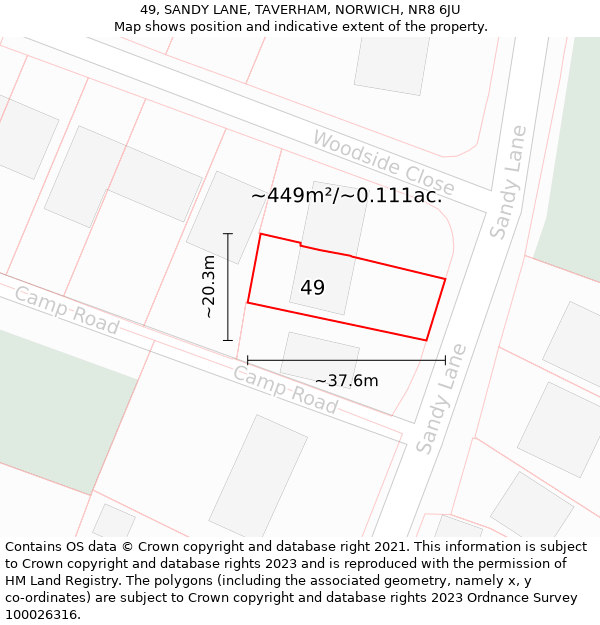 49, SANDY LANE, TAVERHAM, NORWICH, NR8 6JU: Plot and title map