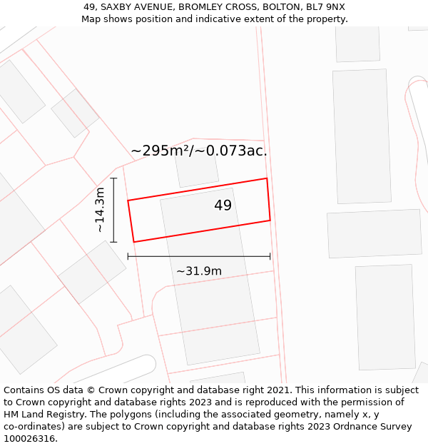 49, SAXBY AVENUE, BROMLEY CROSS, BOLTON, BL7 9NX: Plot and title map