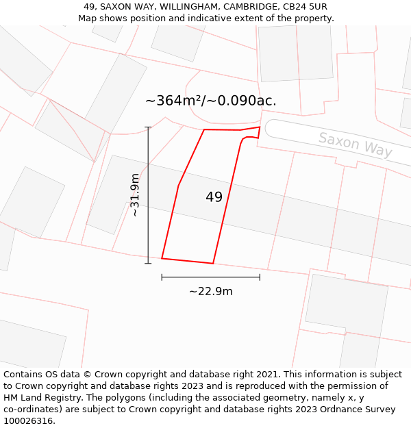 49, SAXON WAY, WILLINGHAM, CAMBRIDGE, CB24 5UR: Plot and title map