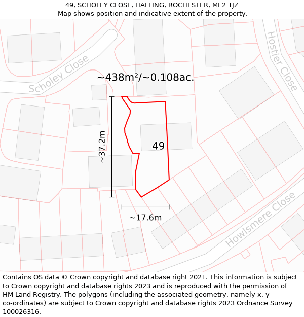 49, SCHOLEY CLOSE, HALLING, ROCHESTER, ME2 1JZ: Plot and title map