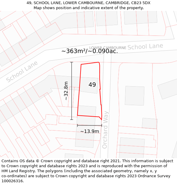 49, SCHOOL LANE, LOWER CAMBOURNE, CAMBRIDGE, CB23 5DX: Plot and title map