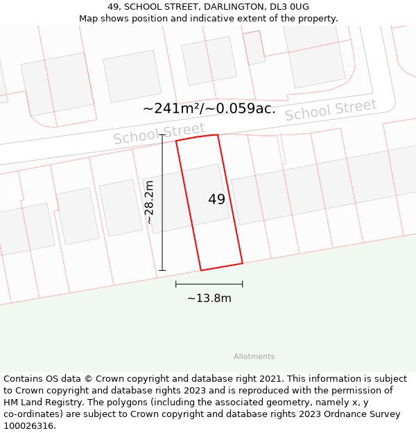 49, SCHOOL STREET, DARLINGTON, DL3 0UG: Plot and title map