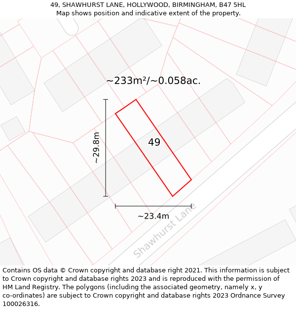 49, SHAWHURST LANE, HOLLYWOOD, BIRMINGHAM, B47 5HL: Plot and title map