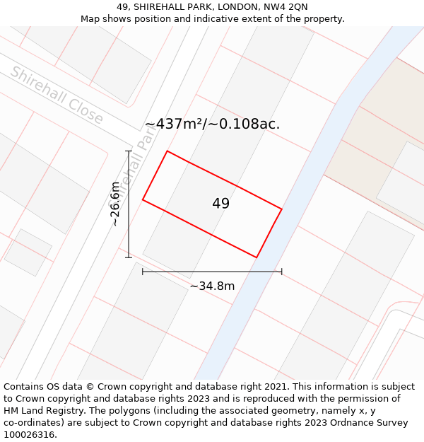 49, SHIREHALL PARK, LONDON, NW4 2QN: Plot and title map