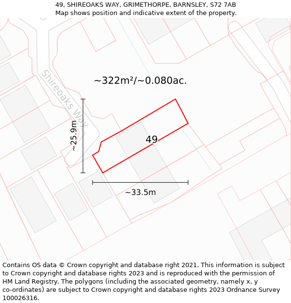 49, SHIREOAKS WAY, GRIMETHORPE, BARNSLEY, S72 7AB: Plot and title map