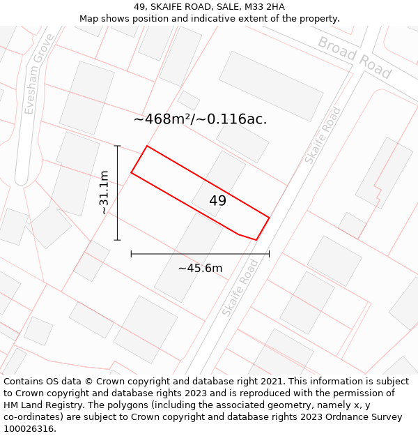 49, SKAIFE ROAD, SALE, M33 2HA: Plot and title map