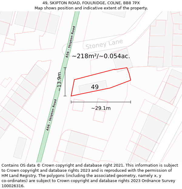49, SKIPTON ROAD, FOULRIDGE, COLNE, BB8 7PX: Plot and title map