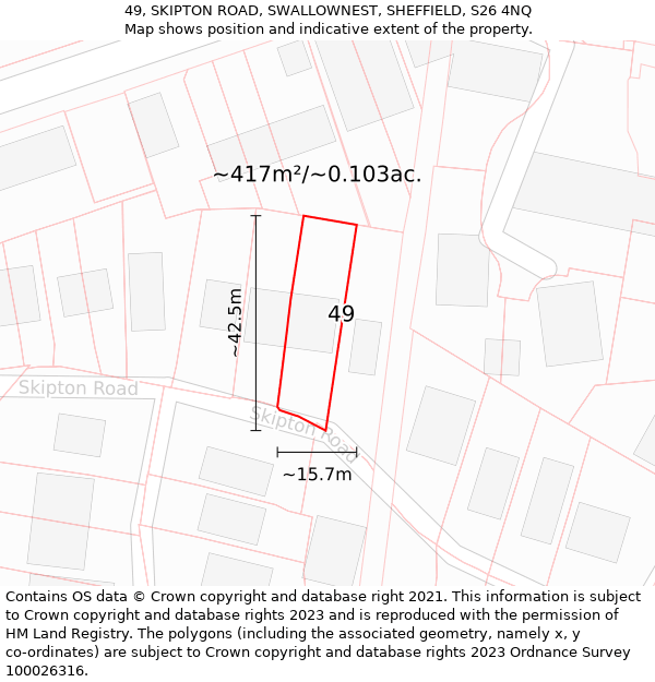 49, SKIPTON ROAD, SWALLOWNEST, SHEFFIELD, S26 4NQ: Plot and title map