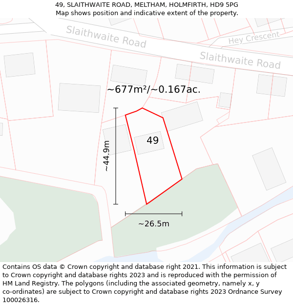 49, SLAITHWAITE ROAD, MELTHAM, HOLMFIRTH, HD9 5PG: Plot and title map