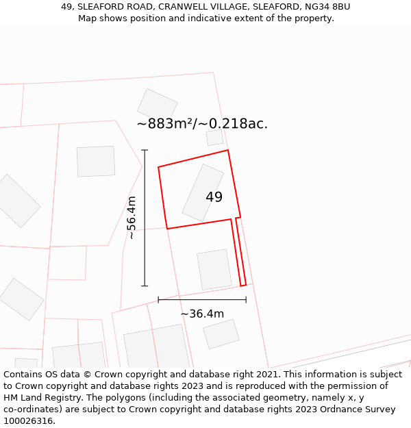 49, SLEAFORD ROAD, CRANWELL VILLAGE, SLEAFORD, NG34 8BU: Plot and title map