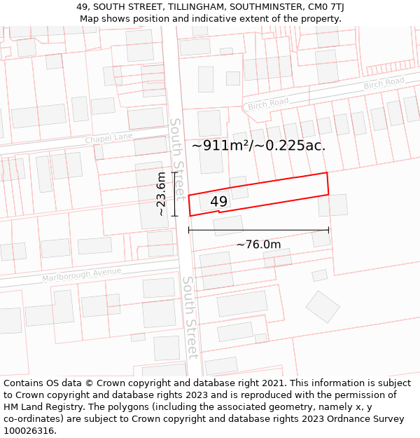 49, SOUTH STREET, TILLINGHAM, SOUTHMINSTER, CM0 7TJ: Plot and title map