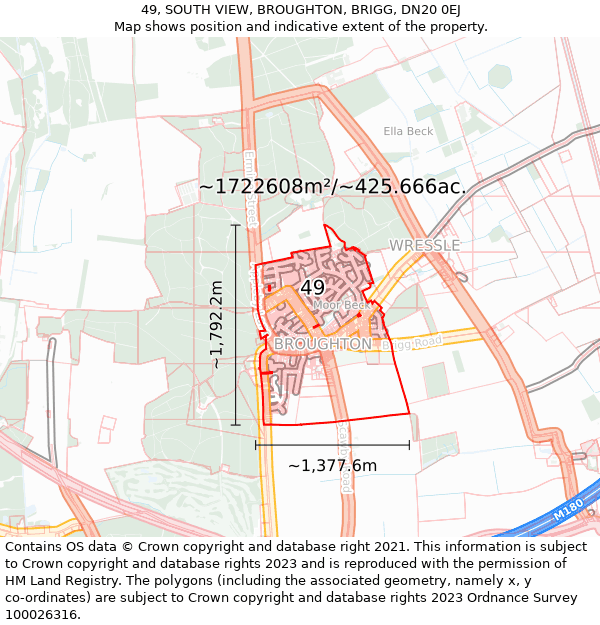 49, SOUTH VIEW, BROUGHTON, BRIGG, DN20 0EJ: Plot and title map