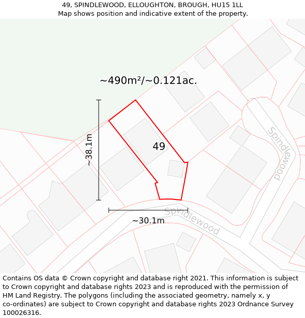 49, SPINDLEWOOD, ELLOUGHTON, BROUGH, HU15 1LL: Plot and title map