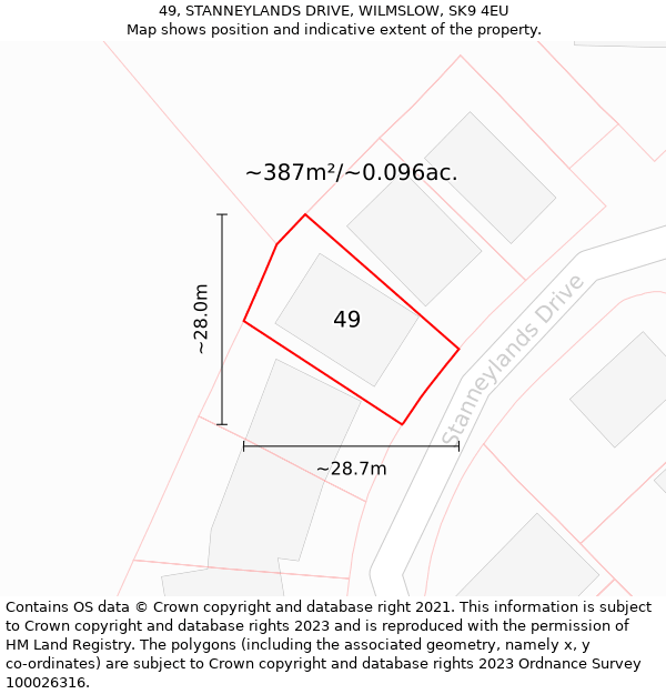 49, STANNEYLANDS DRIVE, WILMSLOW, SK9 4EU: Plot and title map