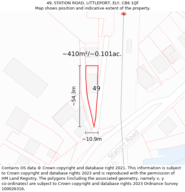 49, STATION ROAD, LITTLEPORT, ELY, CB6 1QF: Plot and title map