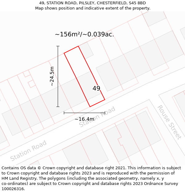 49, STATION ROAD, PILSLEY, CHESTERFIELD, S45 8BD: Plot and title map