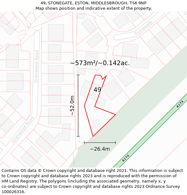 49, STONEGATE, ESTON, MIDDLESBROUGH, TS6 9NP: Plot and title map