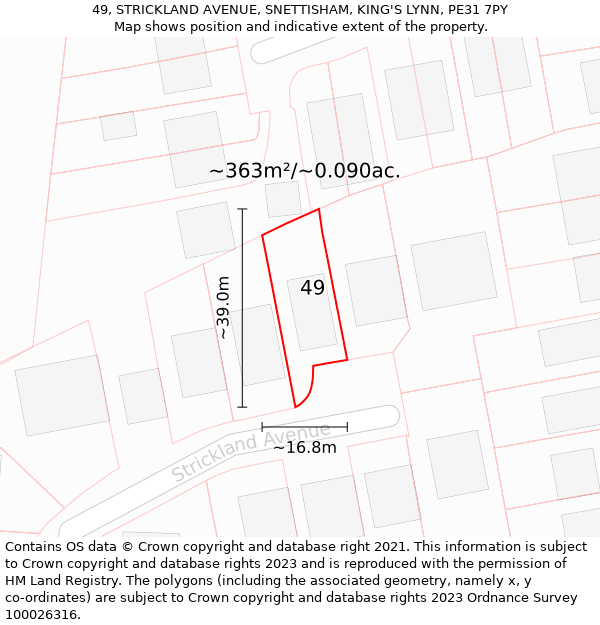 49, STRICKLAND AVENUE, SNETTISHAM, KING'S LYNN, PE31 7PY: Plot and title map