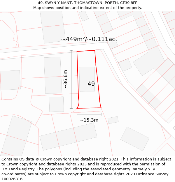 49, SWYN Y NANT, THOMASTOWN, PORTH, CF39 8FE: Plot and title map