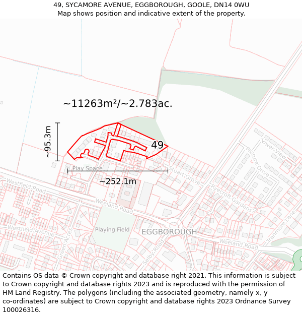 49, SYCAMORE AVENUE, EGGBOROUGH, GOOLE, DN14 0WU: Plot and title map