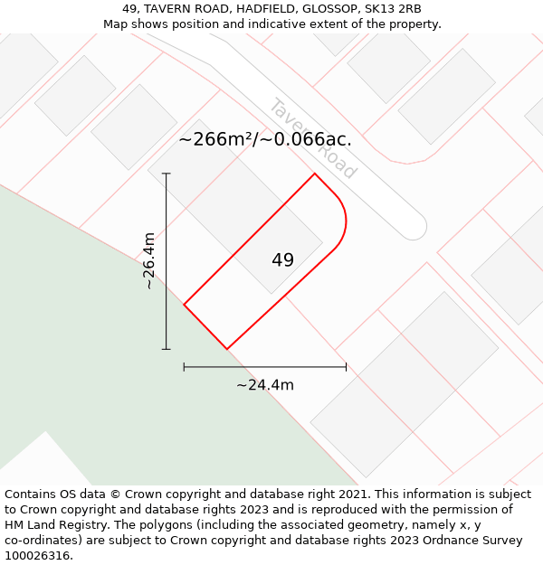 49, TAVERN ROAD, HADFIELD, GLOSSOP, SK13 2RB: Plot and title map
