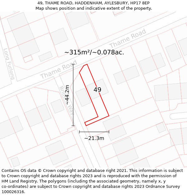 49, THAME ROAD, HADDENHAM, AYLESBURY, HP17 8EP: Plot and title map