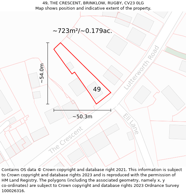 49, THE CRESCENT, BRINKLOW, RUGBY, CV23 0LG: Plot and title map