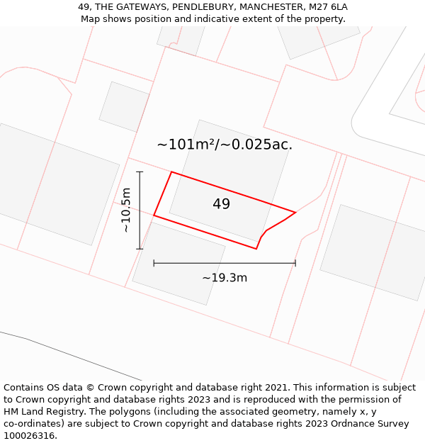 49, THE GATEWAYS, PENDLEBURY, MANCHESTER, M27 6LA: Plot and title map