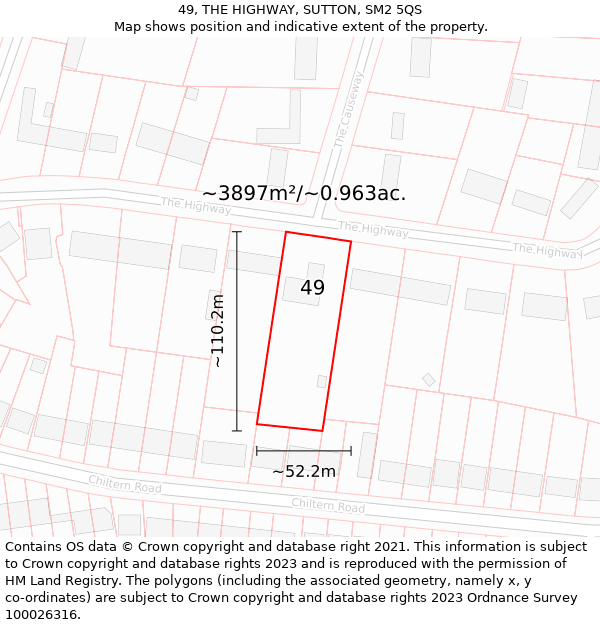 49, THE HIGHWAY, SUTTON, SM2 5QS: Plot and title map