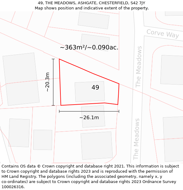 49, THE MEADOWS, ASHGATE, CHESTERFIELD, S42 7JY: Plot and title map