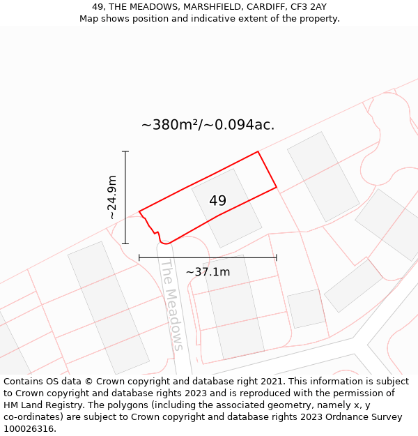 49, THE MEADOWS, MARSHFIELD, CARDIFF, CF3 2AY: Plot and title map