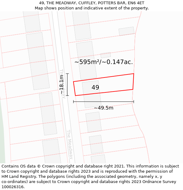 49, THE MEADWAY, CUFFLEY, POTTERS BAR, EN6 4ET: Plot and title map