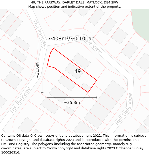 49, THE PARKWAY, DARLEY DALE, MATLOCK, DE4 2FW: Plot and title map