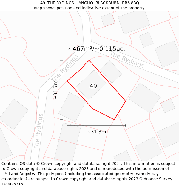 49, THE RYDINGS, LANGHO, BLACKBURN, BB6 8BQ: Plot and title map