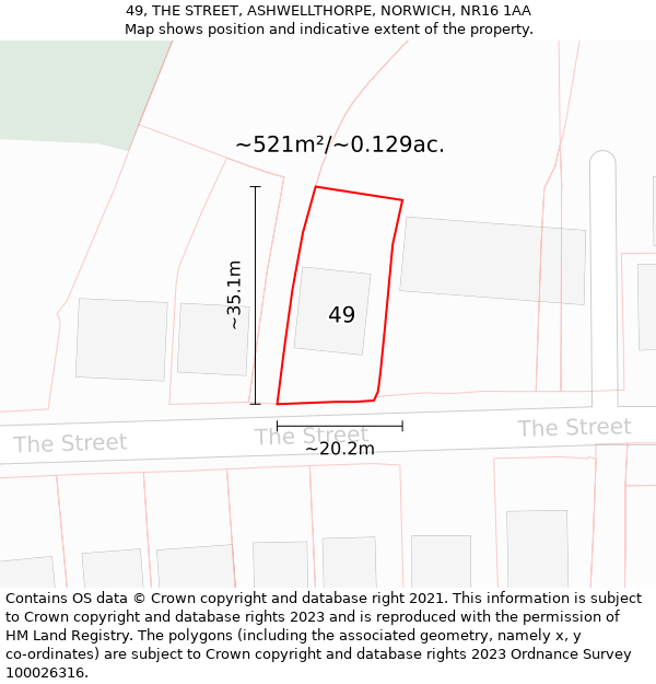 49, THE STREET, ASHWELLTHORPE, NORWICH, NR16 1AA: Plot and title map