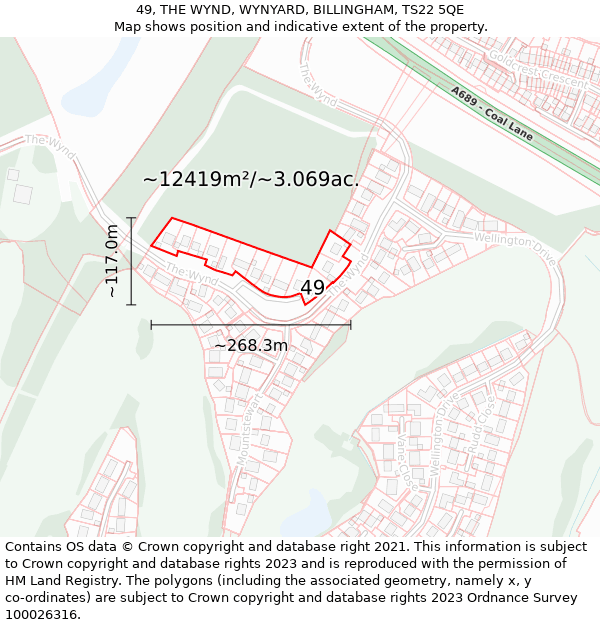 49, THE WYND, WYNYARD, BILLINGHAM, TS22 5QE: Plot and title map