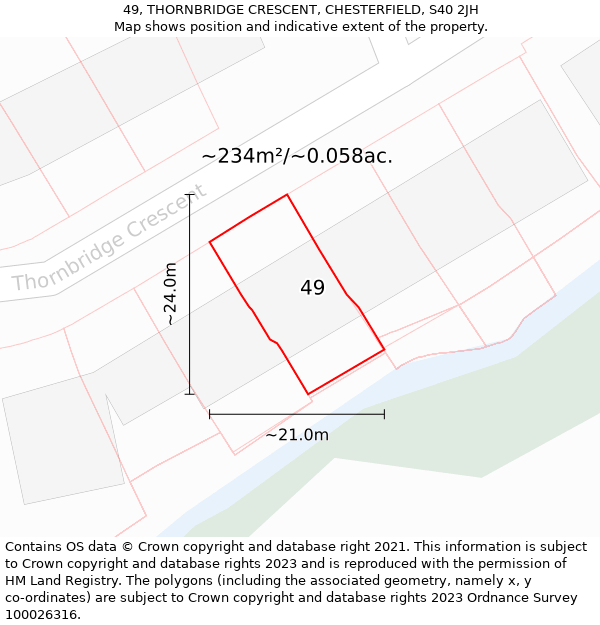 49, THORNBRIDGE CRESCENT, CHESTERFIELD, S40 2JH: Plot and title map