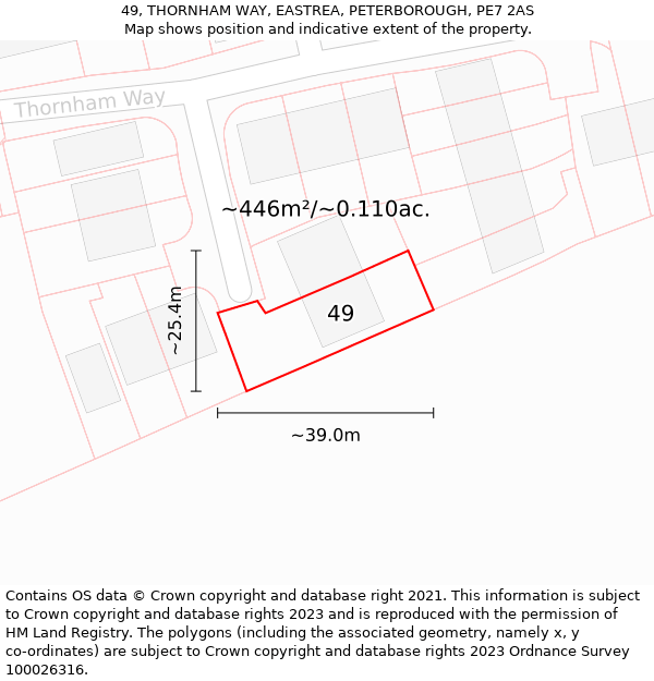 49, THORNHAM WAY, EASTREA, PETERBOROUGH, PE7 2AS: Plot and title map