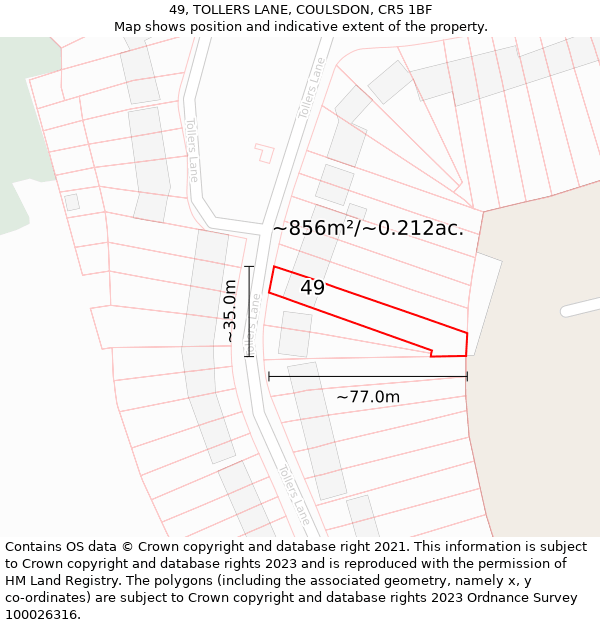 49, TOLLERS LANE, COULSDON, CR5 1BF: Plot and title map