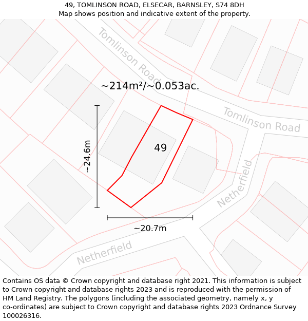 49, TOMLINSON ROAD, ELSECAR, BARNSLEY, S74 8DH: Plot and title map