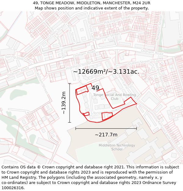 49, TONGE MEADOW, MIDDLETON, MANCHESTER, M24 2UR: Plot and title map